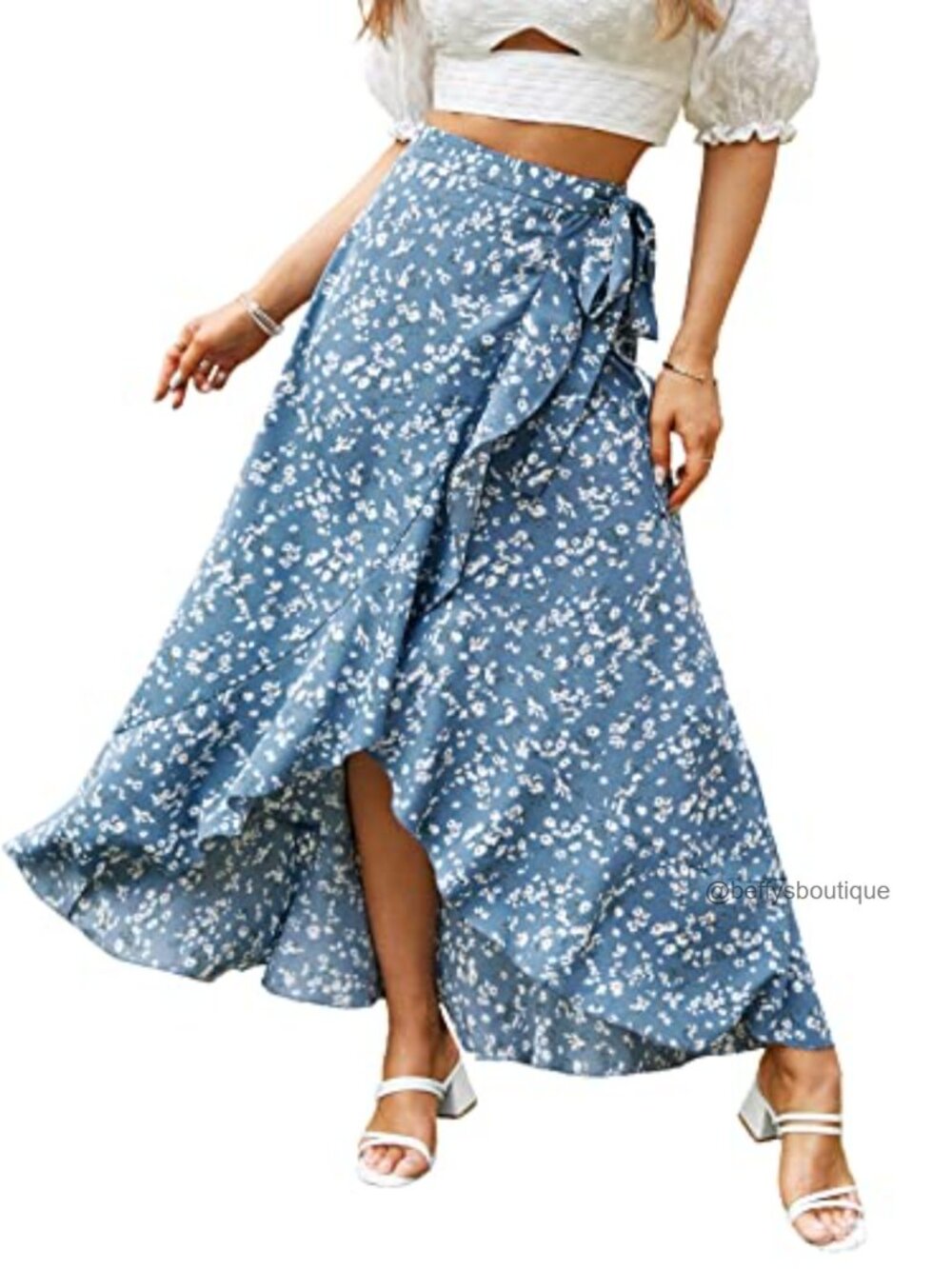 Boho Wrap Maxi Skirt High Waisted Floral Long Skirt with Slit